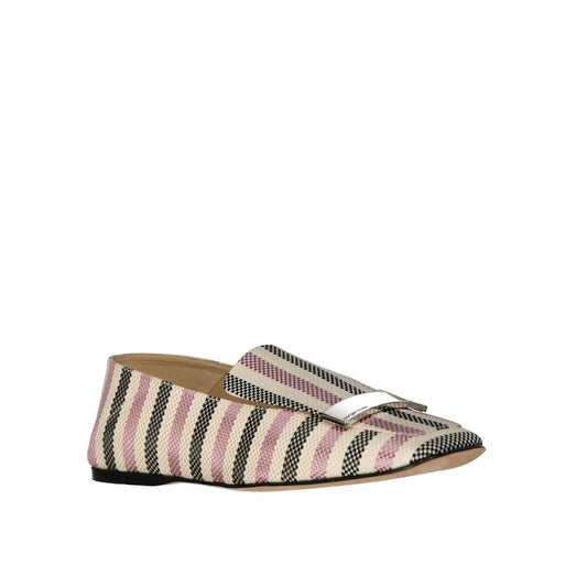 Sergio Rossi White Fabric Slip-On Loafers