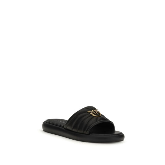 PINKO Black Calf Leather Bos Taurus Slides