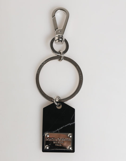 Dolce & Gabbana Black Silver Brass LogoPlaque Metal Ring Keyring Keychain