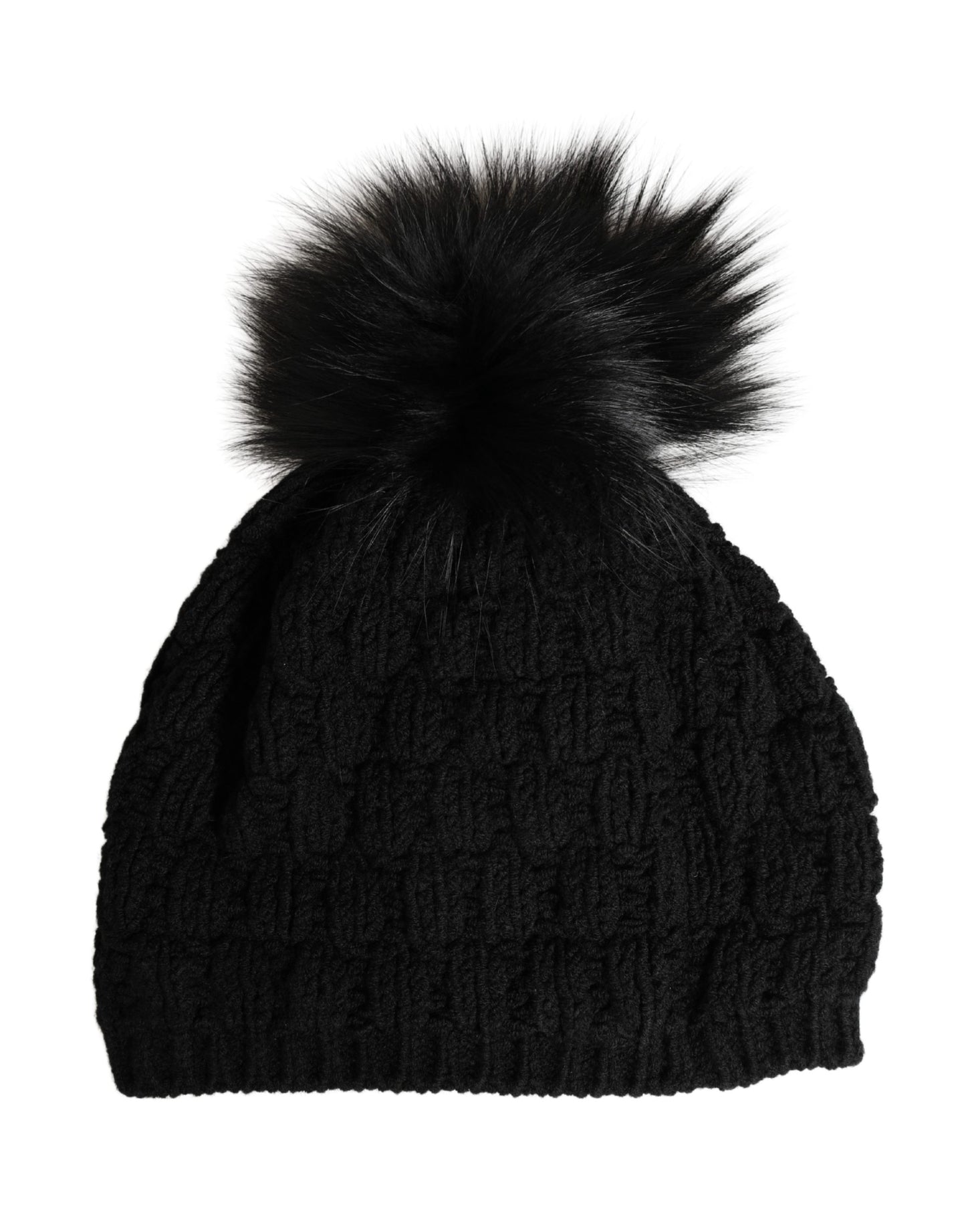 Dolce & Gabbana Black Acrylic Knitted Fur Winter Beanie