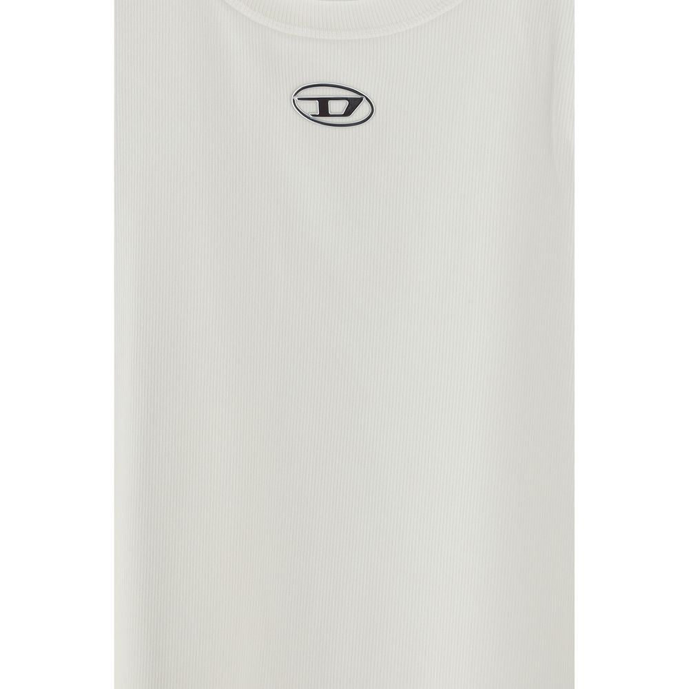Diesel White Cotton Sleeveles T-Shirt