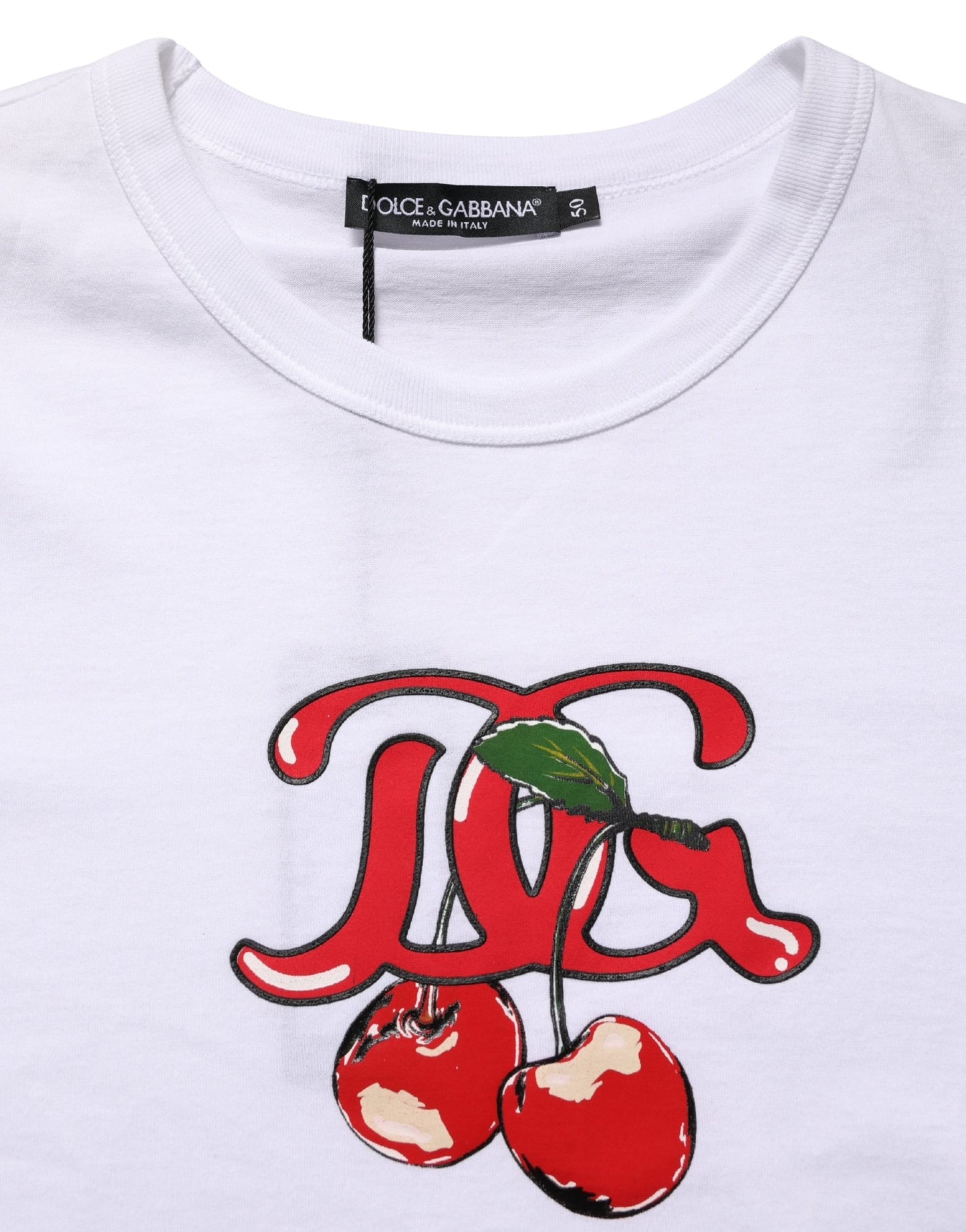 Dolce & Gabbana White DG Cherries Cotton Crew Neck T-shirt