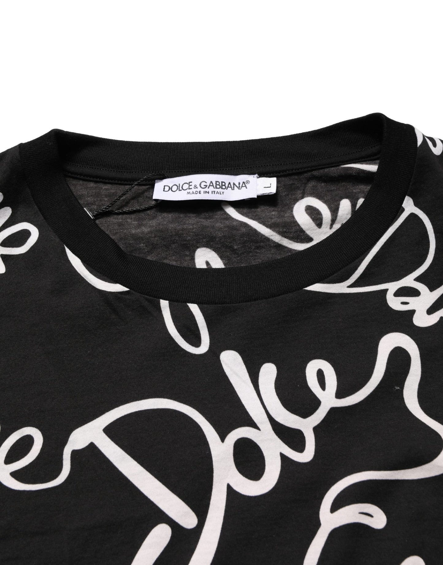 Dolce & Gabbana Black Script Logo Print Men Crew Neck T-shirt