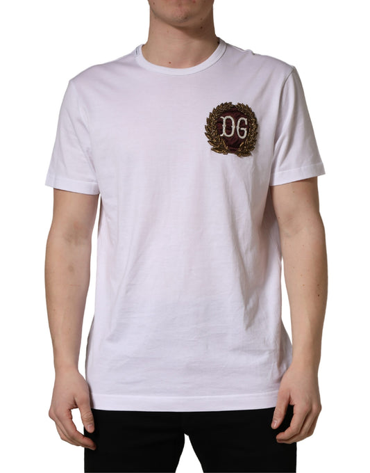 Dolce & Gabbana White DG Leaf Embroidery Crew Neck T-shirt