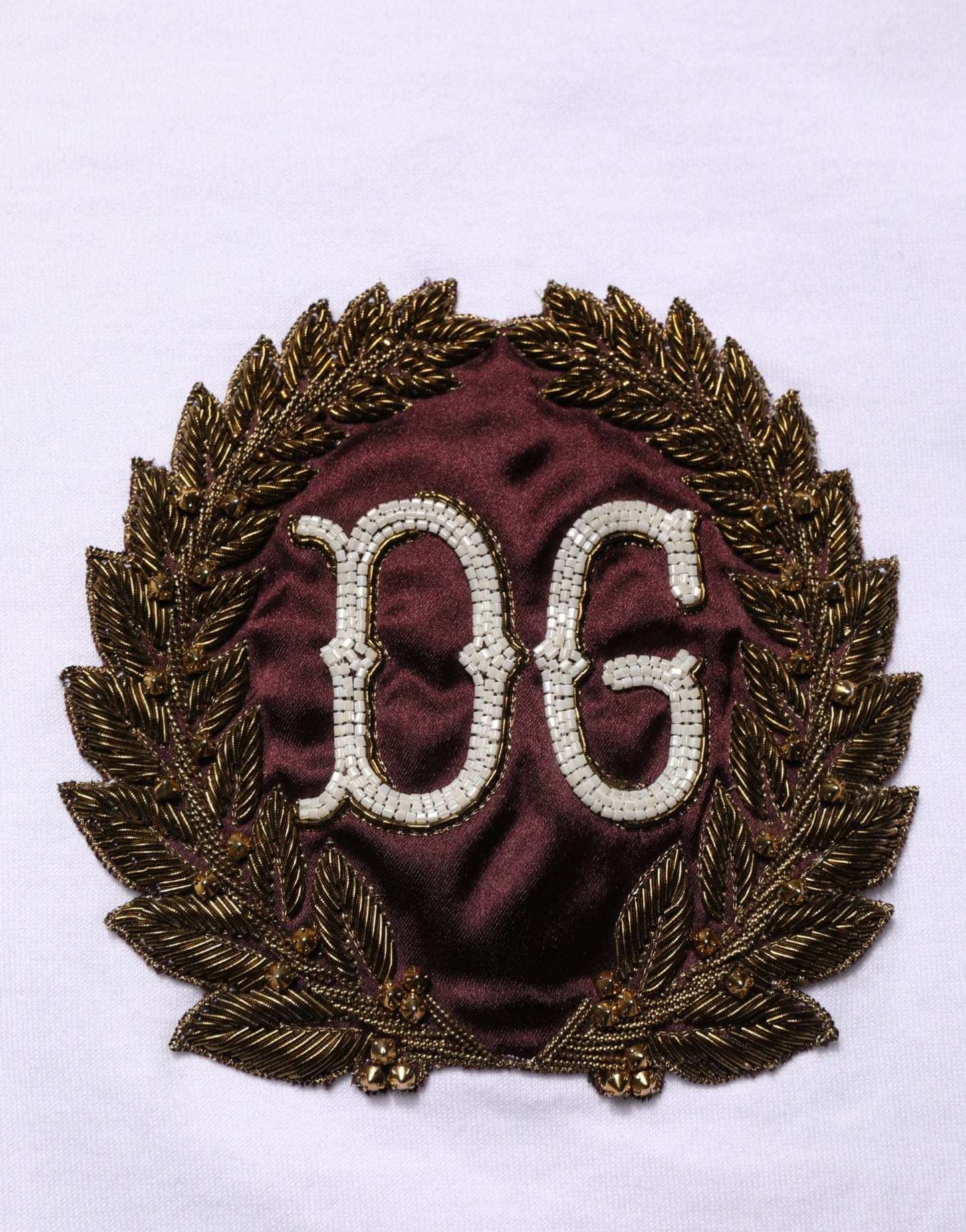 Dolce & Gabbana White DG Leaf Embroidery Crew Neck T-shirt