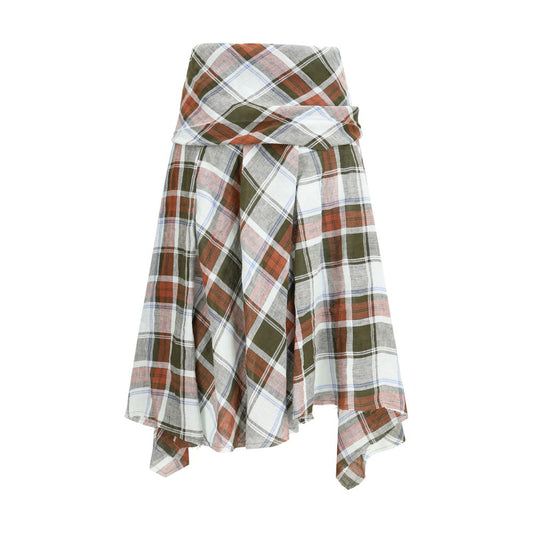 MARBELL Multicolor Linen Midi Skirt