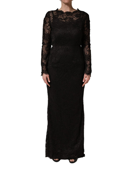 Dolce & Gabbana Black Floral Lace Sheath Long Maxi Dress