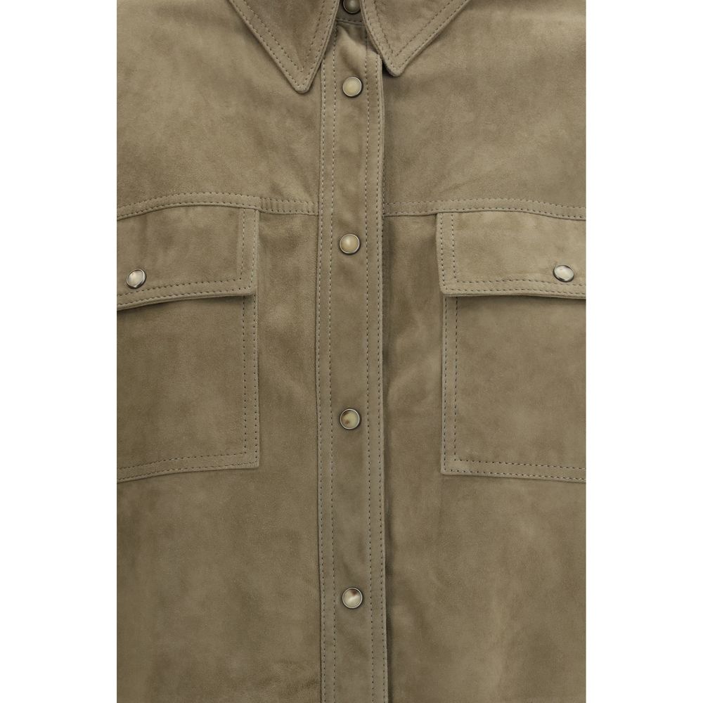 Brunello Cucinelli Bicolor Calf Leather Bos Taurus Dress Shirt