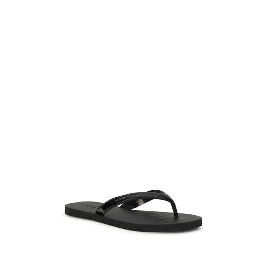 Prada Black Calf Leather Bos Taurus Flip-Flop Sandals