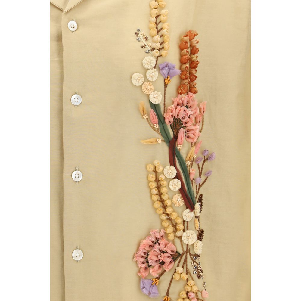 Baziszt Beige Cotton Pattern Shirt