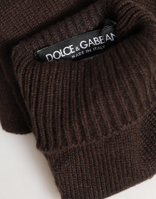 Dolce & Gabbana Brown Cashmere Knitted Elbow Length Mitten Gloves