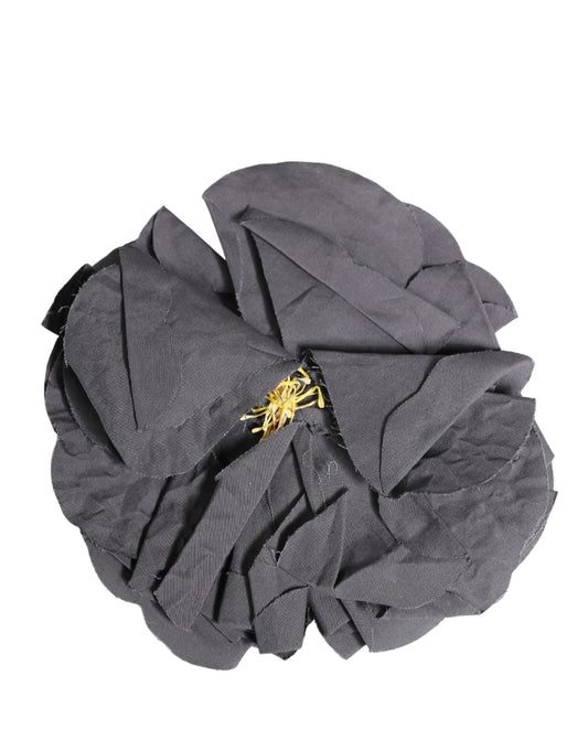 Dolce & Gabbana Gray Floral Motif Silk Blend Poplin Fabric Bar Pin Brooch