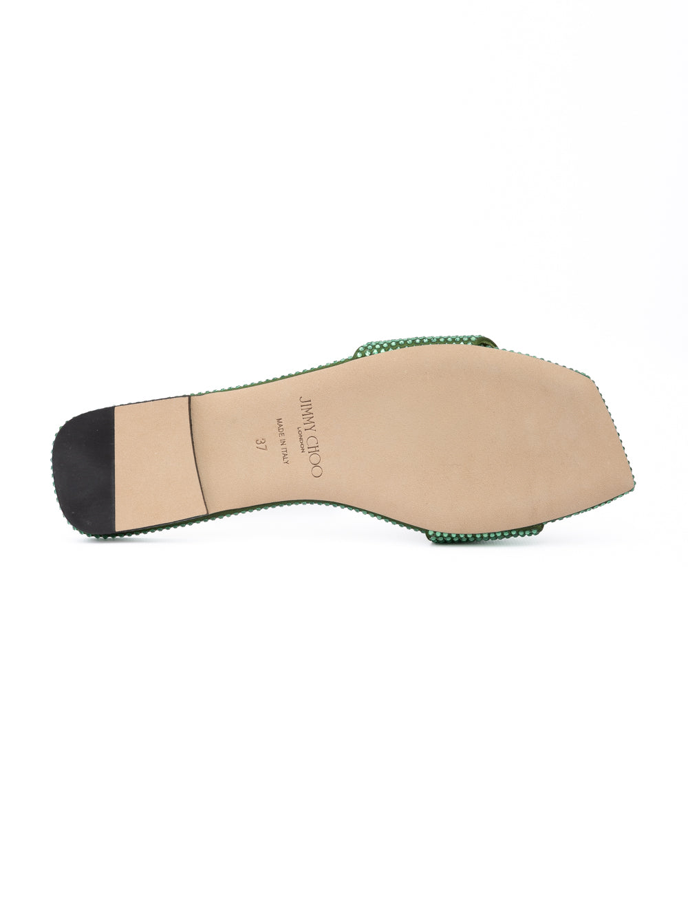 Jimmy Choo Green Satin Crystal Clovis Flat
