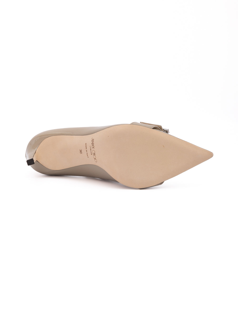 Jimmy Choo Taupe Grey Patent Leather Chery 85 Pumps