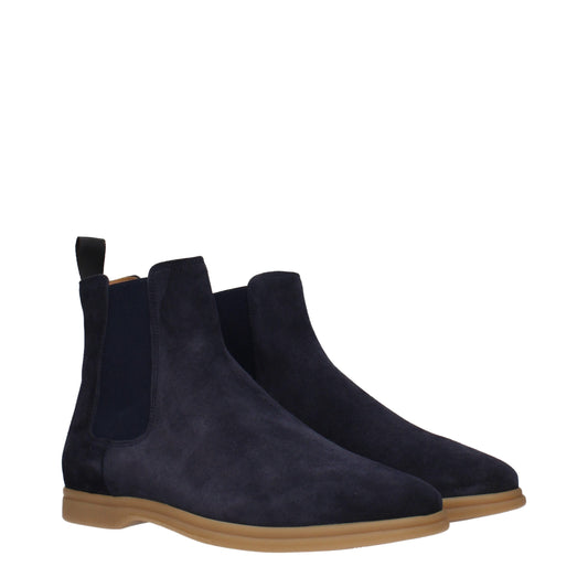Eleventy Blue Leather Ankle Boots