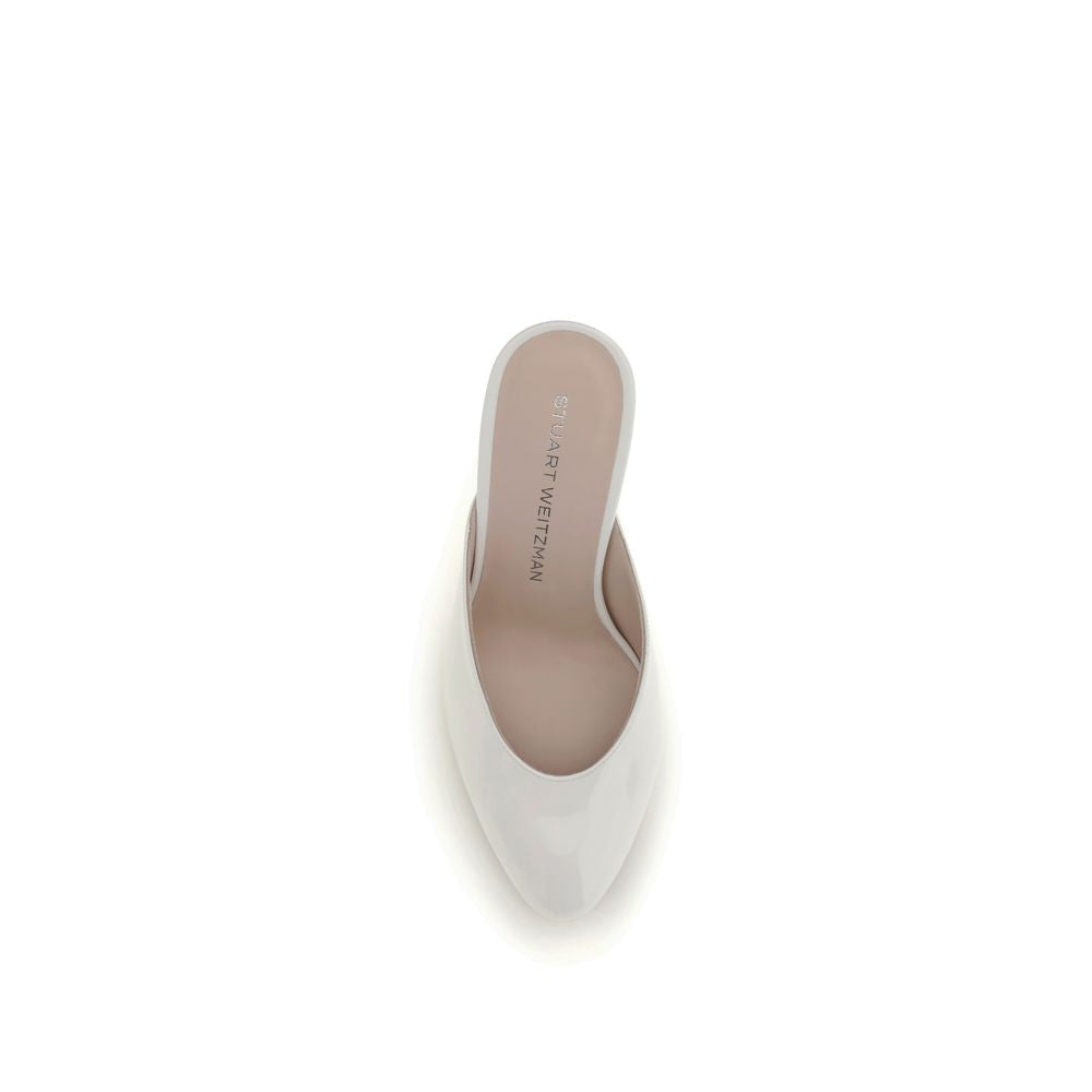 Stuart Weitzman White Calf Leather Bos Taurus Mules