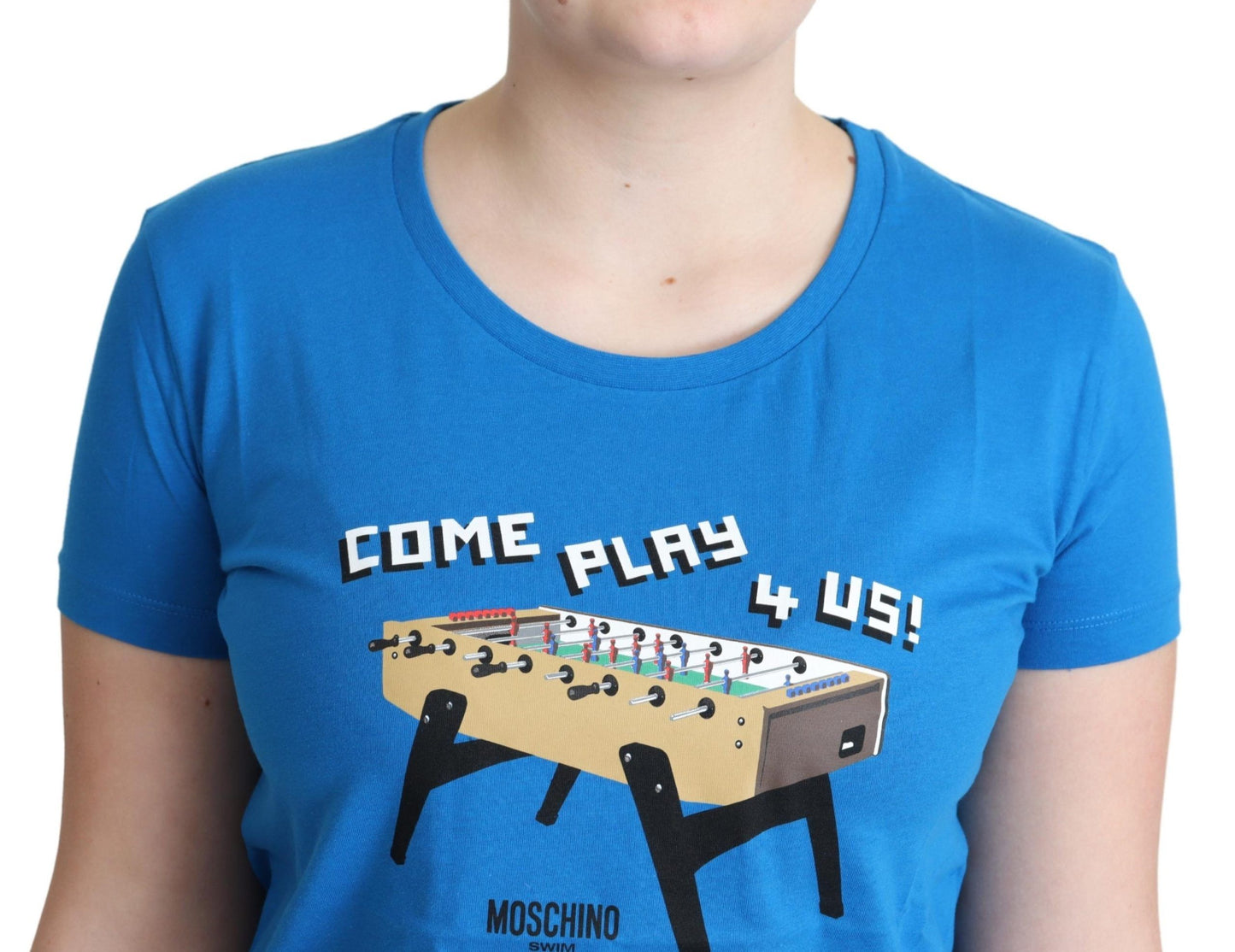Moschino Blue Cotton Come Play 4 Us Print T-shirt