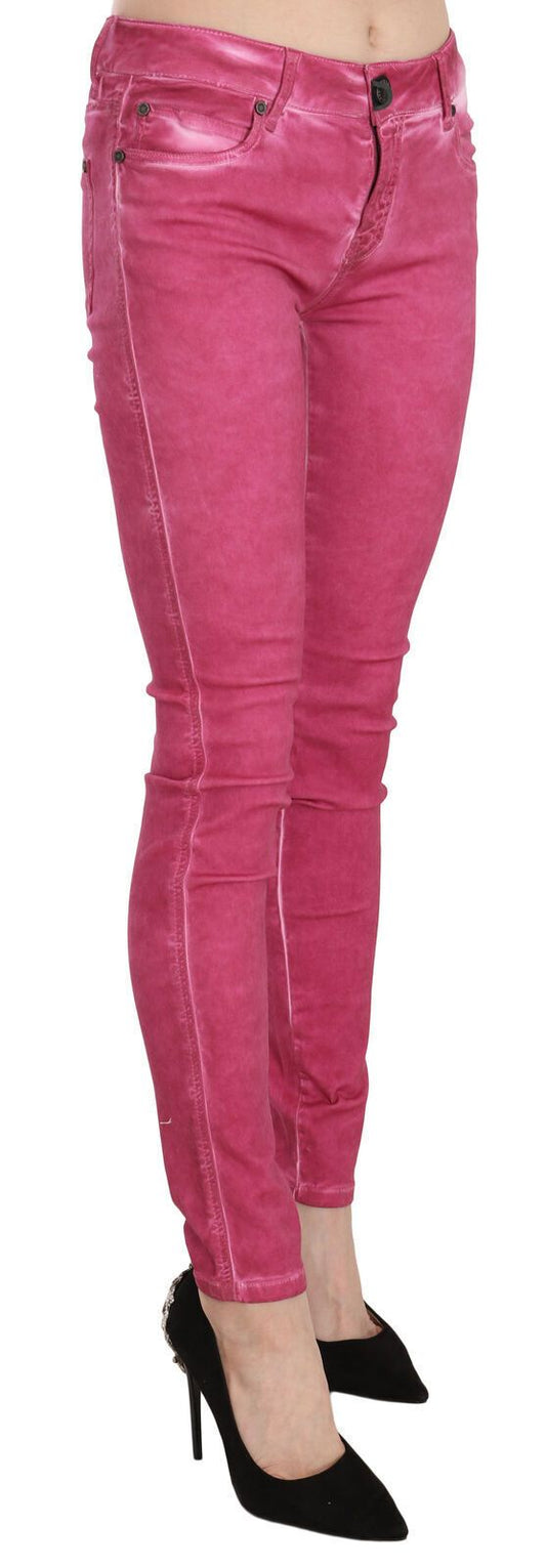 PLEIN SUD Pink Velvet Mid Waist Skinny Trouser Pants