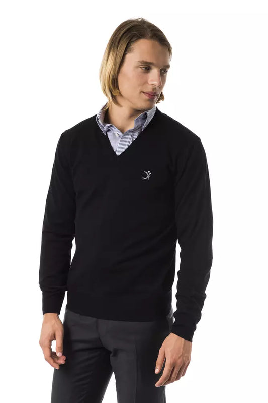 Uominitaliani Black Merino Wool Sweater