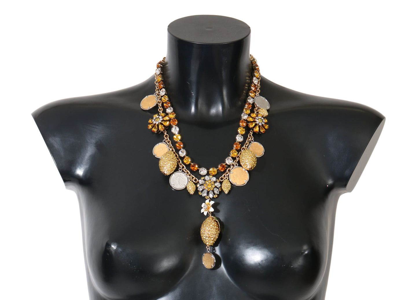 Dolce & Gabbana Gold Brass Crystal Logo Pineapple Statement Necklace Womens Necklace