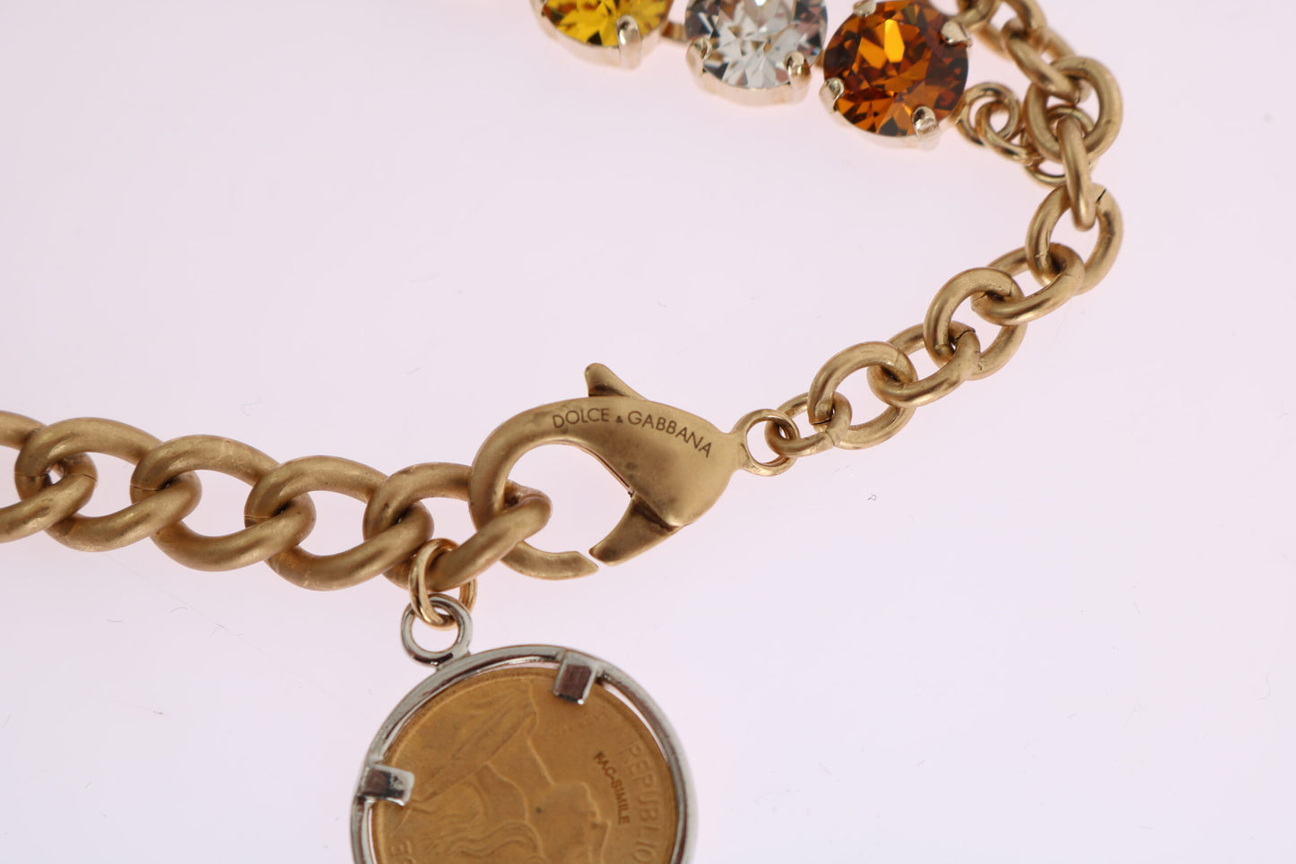 Dolce & Gabbana Gold Brass Crystal Logo Pineapple Statement Necklace Womens Necklace