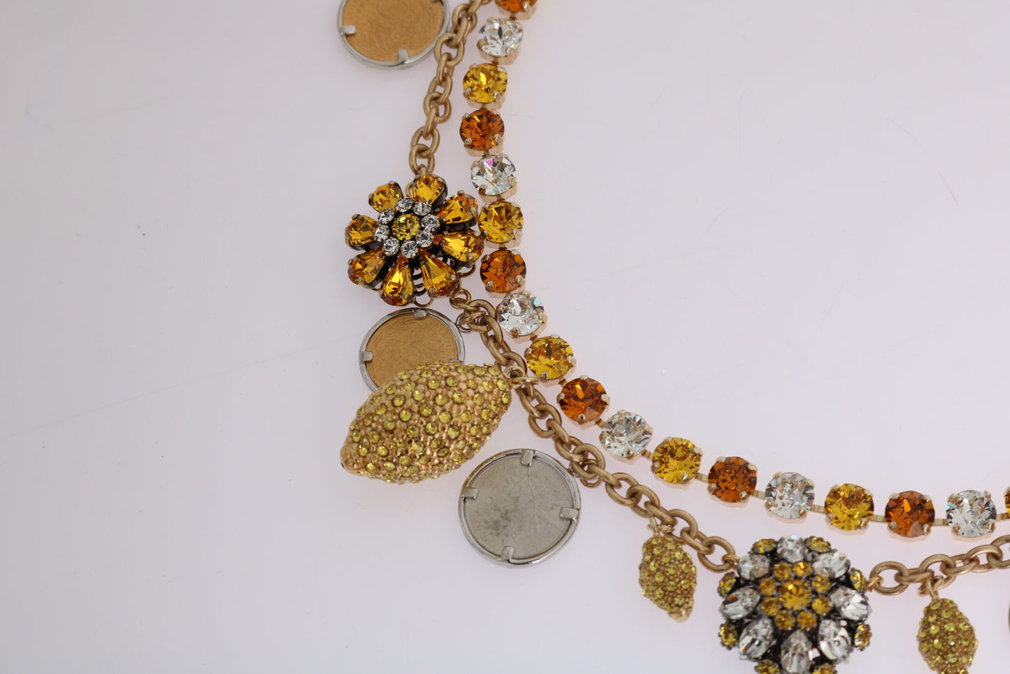 Dolce & Gabbana Gold Brass Crystal Logo Pineapple Statement Necklace Womens Necklace