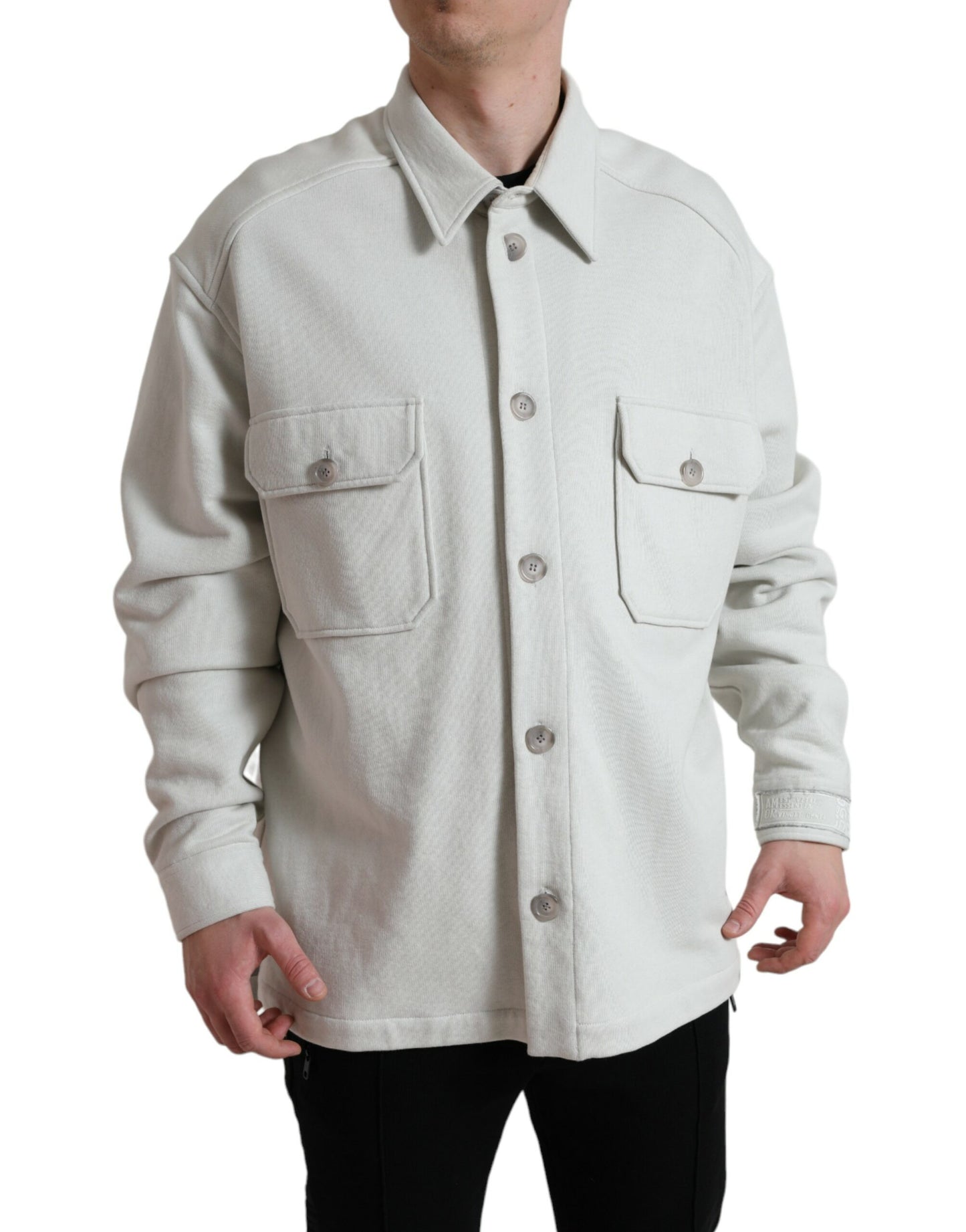 Dolce & Gabbana Grey Cotton Button Down Collared Coat Jacket Mens Jacket