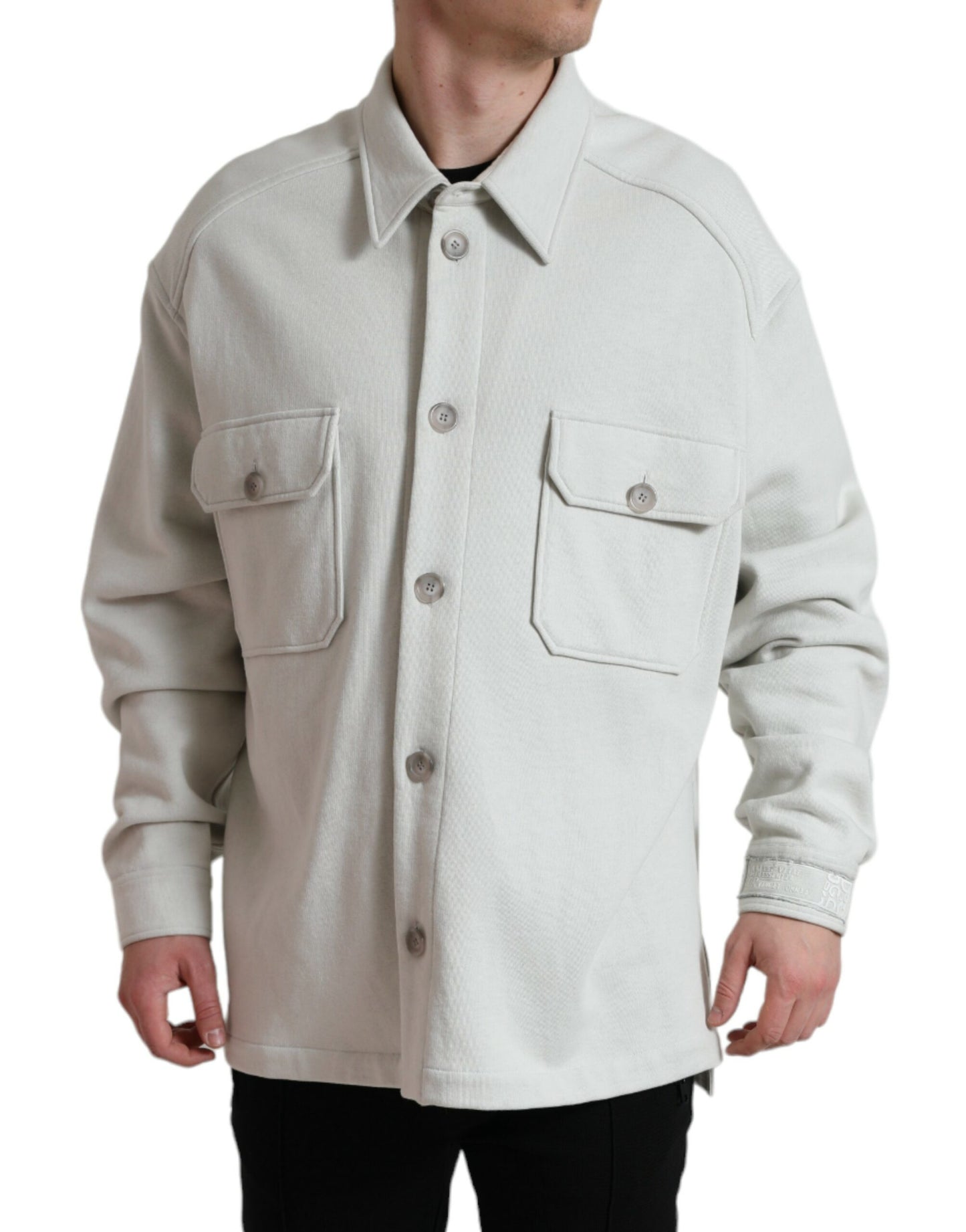 Dolce & Gabbana Grey Cotton Button Down Collared Coat Jacket Mens Jacket