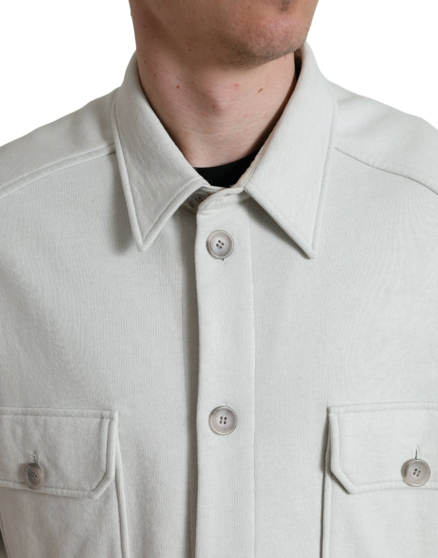 Dolce & Gabbana Grey Cotton Button Down Collared Coat Jacket Mens Jacket