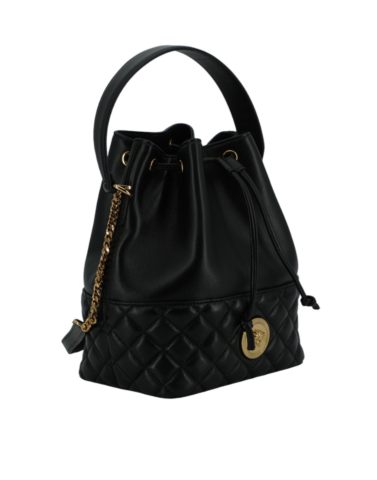 Versace Elegant Black Leather Medusa Bucket Shoulder Bag Womens Shoulder Bag