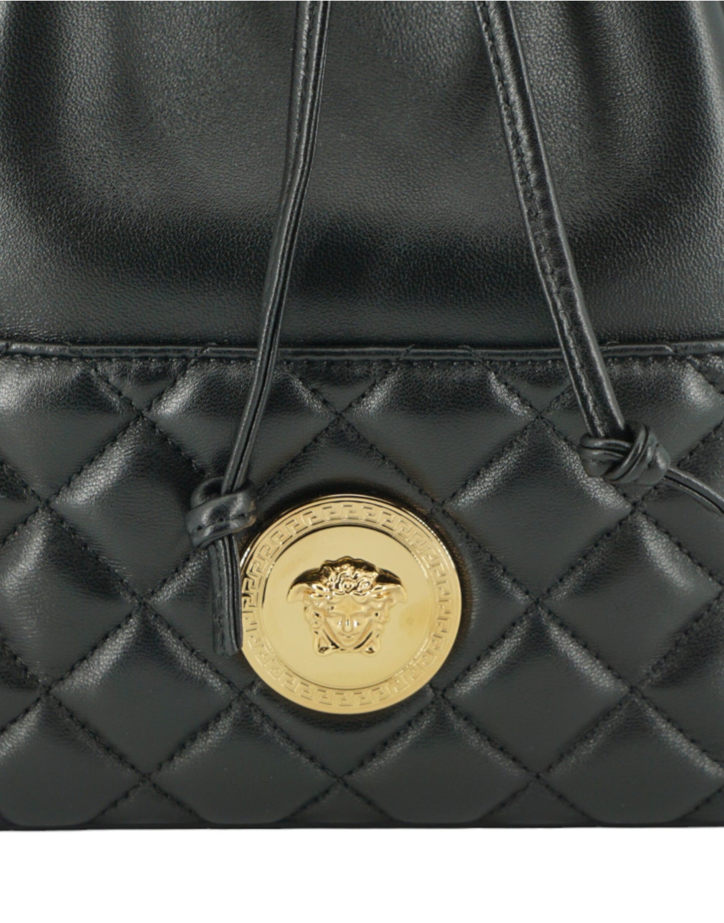 Versace Elegant Black Leather Medusa Bucket Shoulder Bag Womens Shoulder Bag