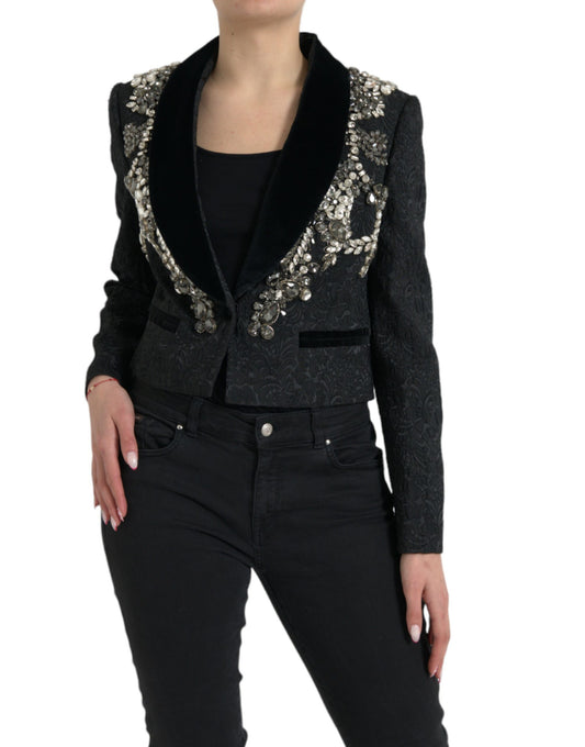 Dolce & Gabbana Black Crystal Embellished Overcoat Jacket