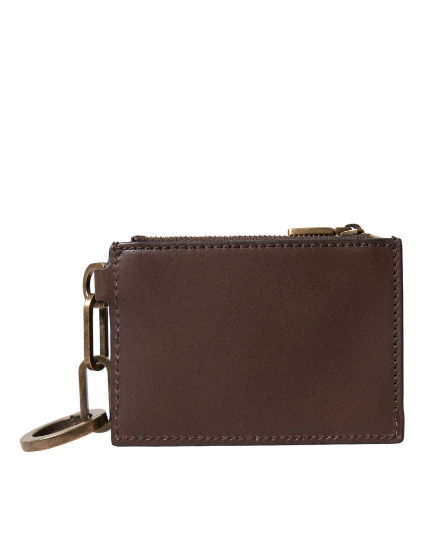 Dolce & Gabbana Brown Leather Zip Logo Keyring Coin Purse Keyring Wallet Mens Wallet
