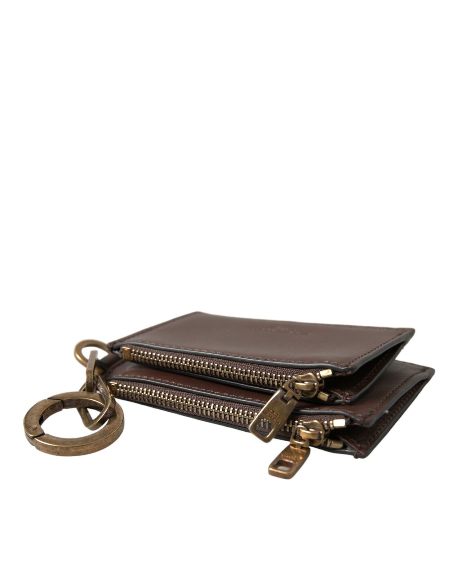 Dolce & Gabbana Brown Leather Zip Logo Keyring Coin Purse Keyring Wallet Mens Wallet