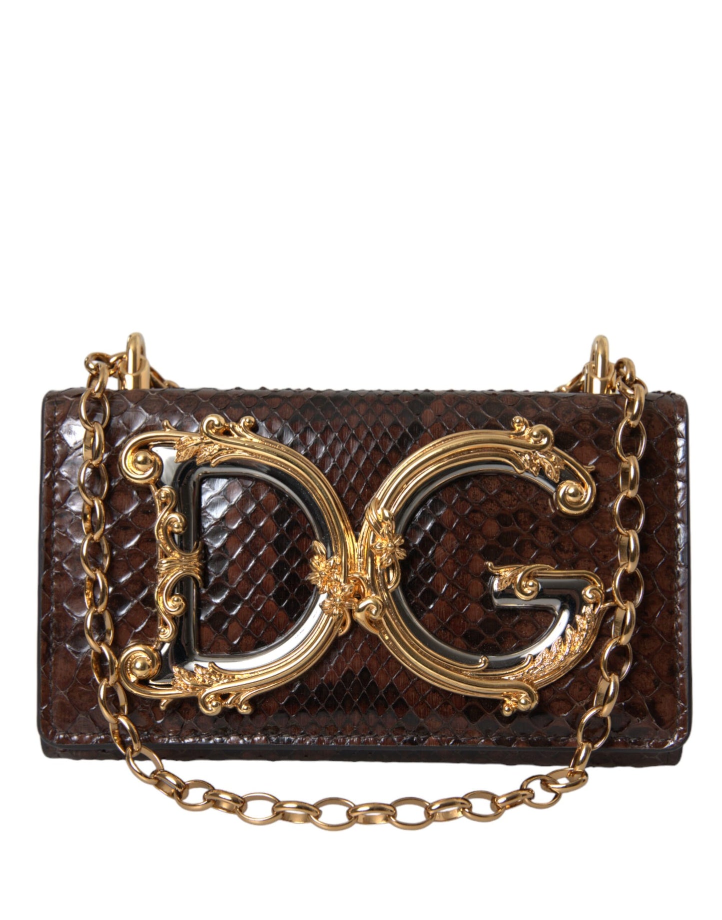 Dolce & Gabbana Brown Python Leather DG Girls Crossbody Phone Bag Womens Crossbody Bag
