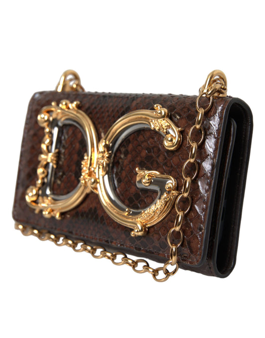 Dolce & Gabbana Brown Python Leather DG Girls Crossbody Phone Bag Womens Crossbody Bag