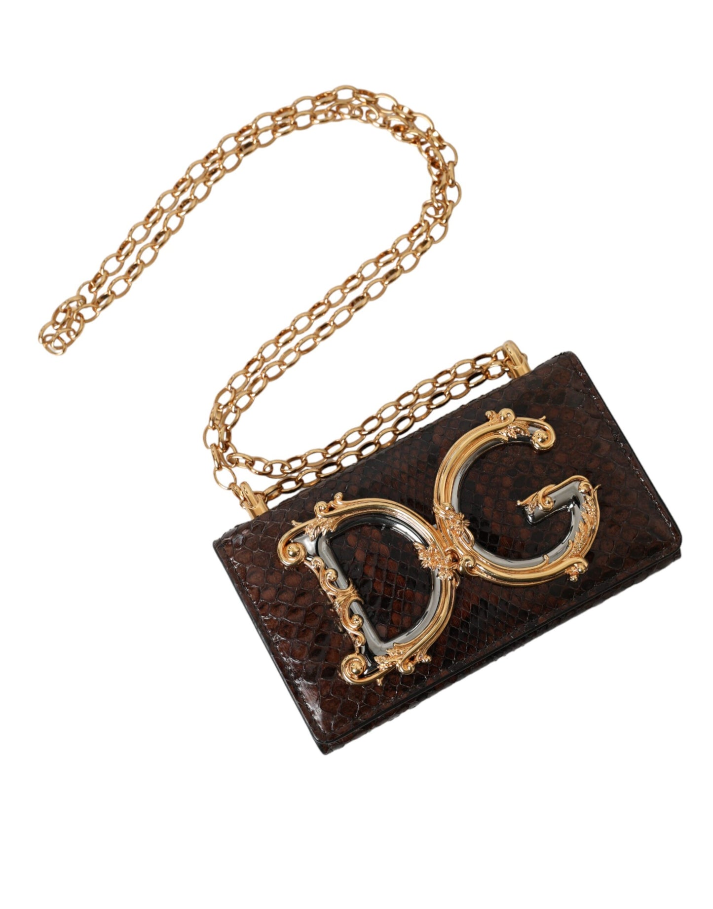 Dolce & Gabbana Brown Python Leather DG Girls Crossbody Phone Bag Womens Crossbody Bag