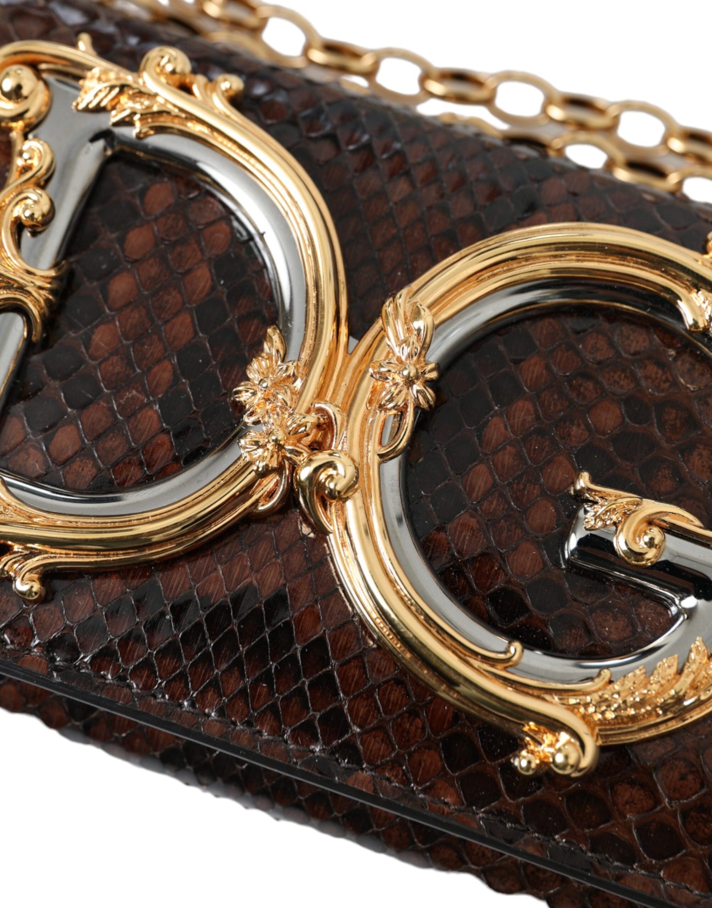 Dolce & Gabbana Brown Python Leather DG Girls Crossbody Phone Bag Womens Crossbody Bag