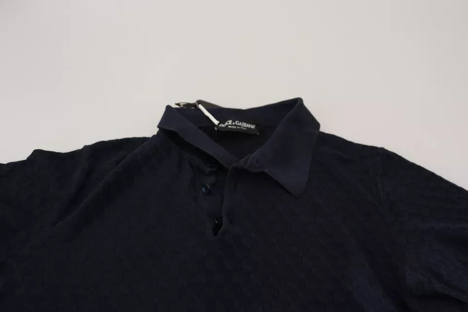 Dolce & Gabbana Dark Blue Collared Polo Casual Silk T-shirt Mens T-Shirt