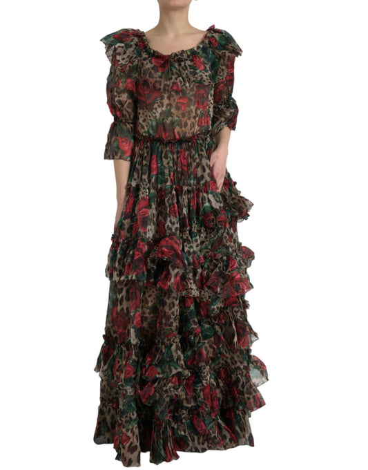 Dolce & Gabbana Ethereal Floral & Leopard Print Maxi Gown