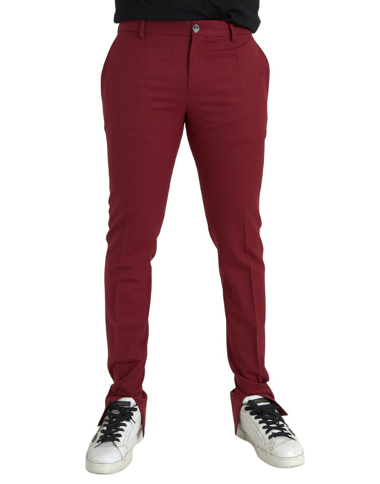 Dolce & Gabbana Red Wool Men Slim Fit Dress Pants