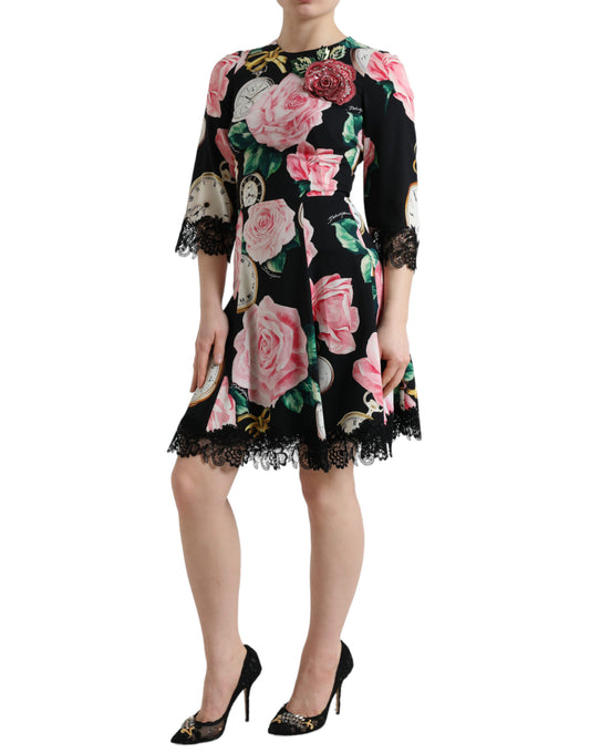 Dolce & Gabbana Enchanting Floral A-Line Dress with Sequined Detail