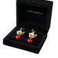Dolce & Gabbana Gold Brass Heart Dog Red Crystal Dangling Earrings