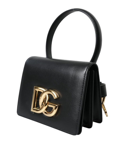 Dolce & Gabbana Elegant Black Leather Belt Bag with Gold Accents