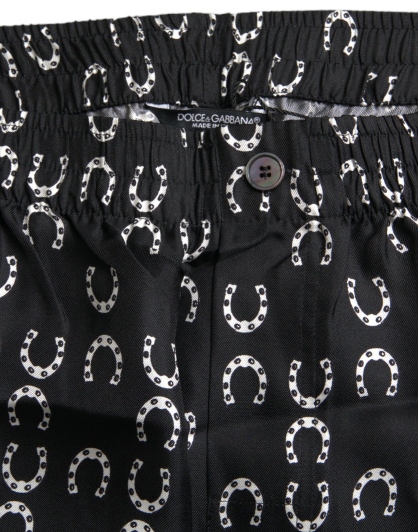 Dolce & Gabbana Black Horseshoe Print Silk Pants