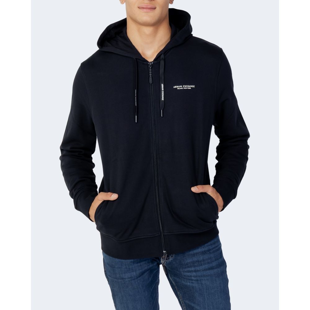 Armani Exchange Blue Cotton Hoody Mens Sweater