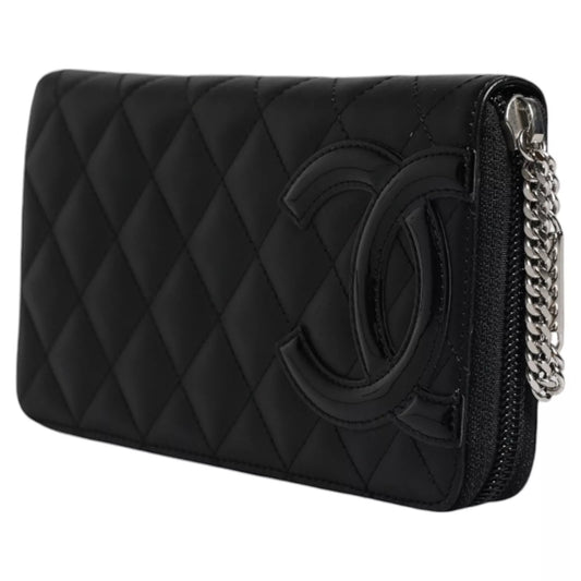 Chanel Black Quilted Leather Logo CC Continental Zip Wallet Womens Wallet