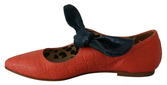 EBARRITO Orange Leather Bow Slip-on Loafers Ballet Flat Shoes