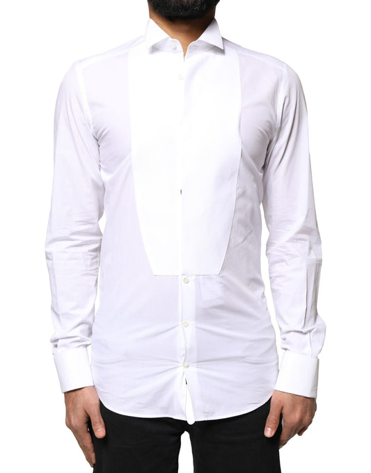 Dolce & Gabbana White GOLD Cotton Poplin Bib Formal Men Dress Shirt