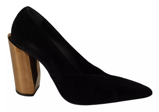 Jil Sander Black Leather Suede Block Heels Pumps Shoes